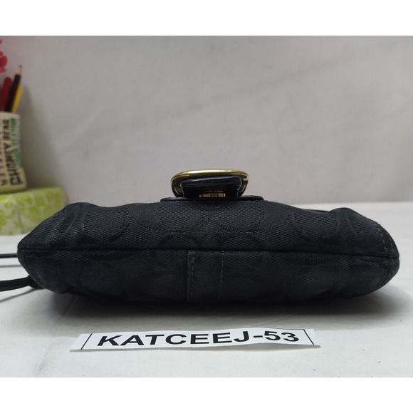 Coach Bleecker Black Canvas Leather Trim Signature Buckle Flap Closure Wristlet - Picture 5 of 16